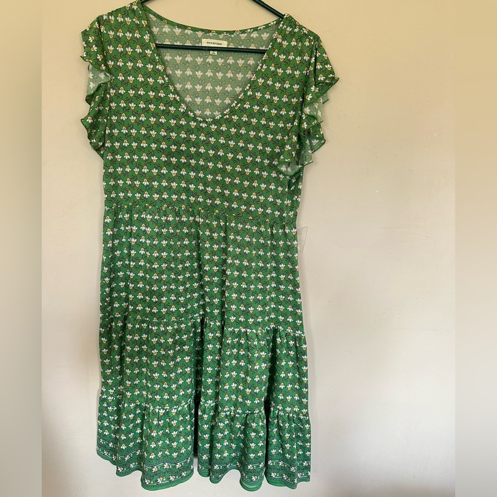 Max Studio Green Mini Dress with White Geometric Print - Picture 2 of 5